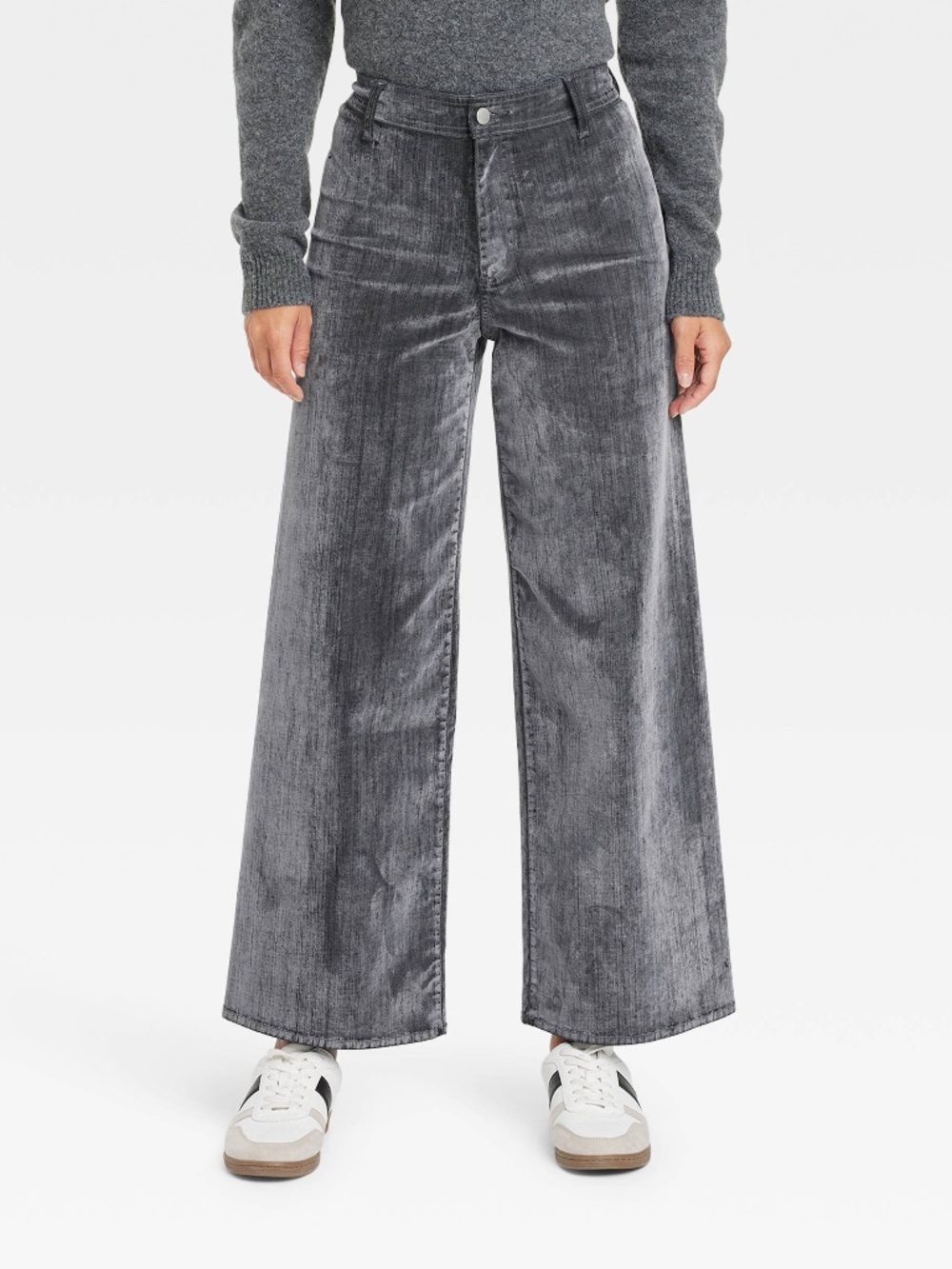 High-Rise Holiday Flocked Sailor Wide Leg Ankle Jeans - Gray 16